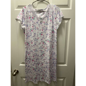 Women's Miss Elaine Floral Nightgown Size L White Purple